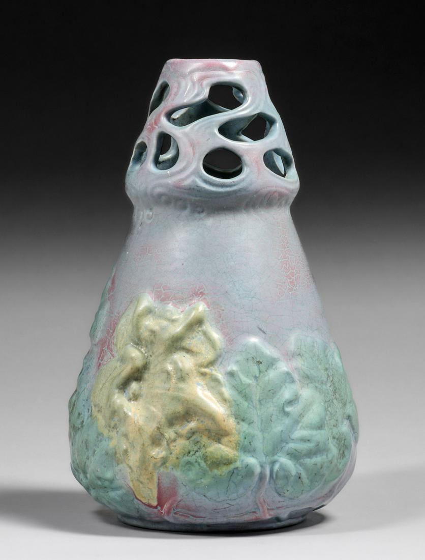 Weller Fru Russet Cutout Vase c1910s (1 of 5)