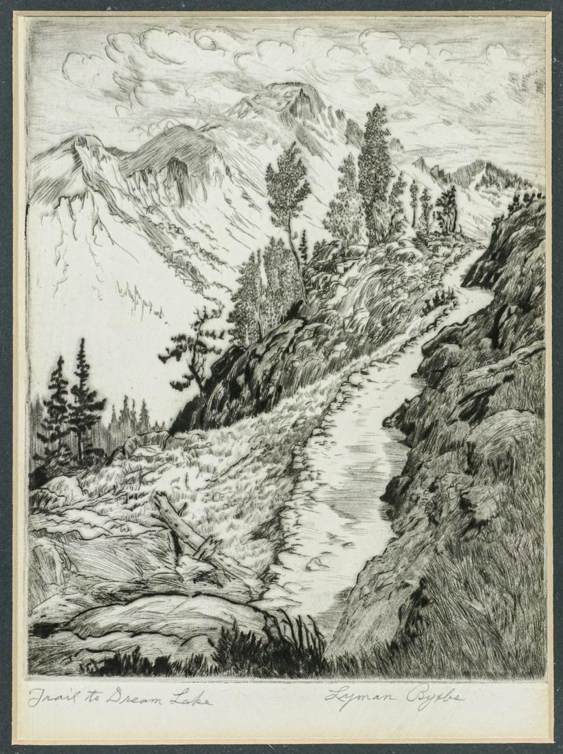 Lyman Byxbe WPA era Etching "Trail to Dream Lake" c1930s (1 of 5)