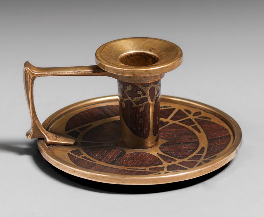 Erhard & Sohne - German Arts & Crafts Mahogany & Brass Candlestick c1905 (1 of 4)