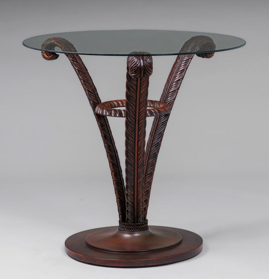 Art Nouveau Mahogany Hand-Carved Glass-Top Table c1920s (1 of 5)