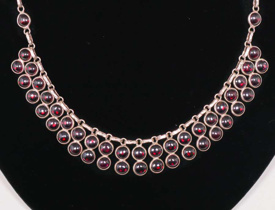 Garnet Arts & Crafts Sterling Silver Bib Necklace c1910 (1 of 2)