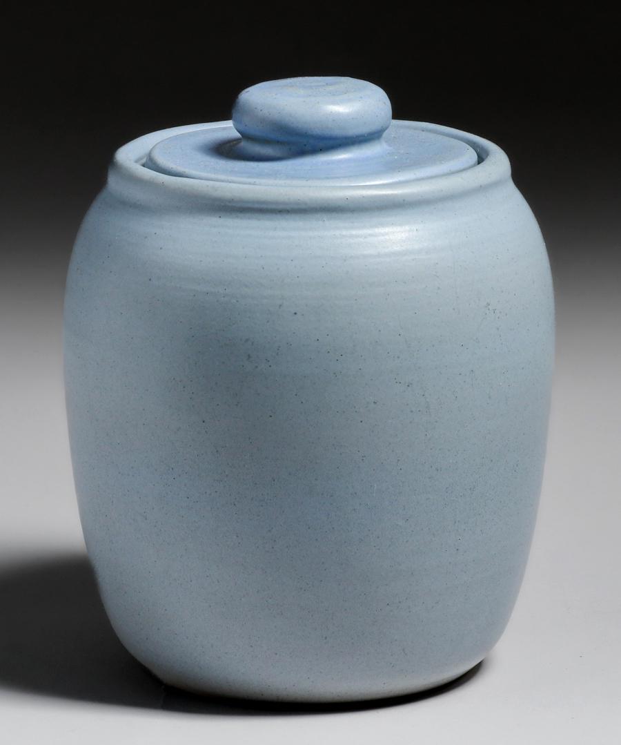 North Dakota School of Mines Julie Mattson Covered Jar c1920s: North Dakota School of Mines Julie Mattson Covered Jar c1920s. Signed. Invisible professional restoration to small edge nick on inside of lid, otherwise perfect condition. 8h x 6.5d inches. Spend $500