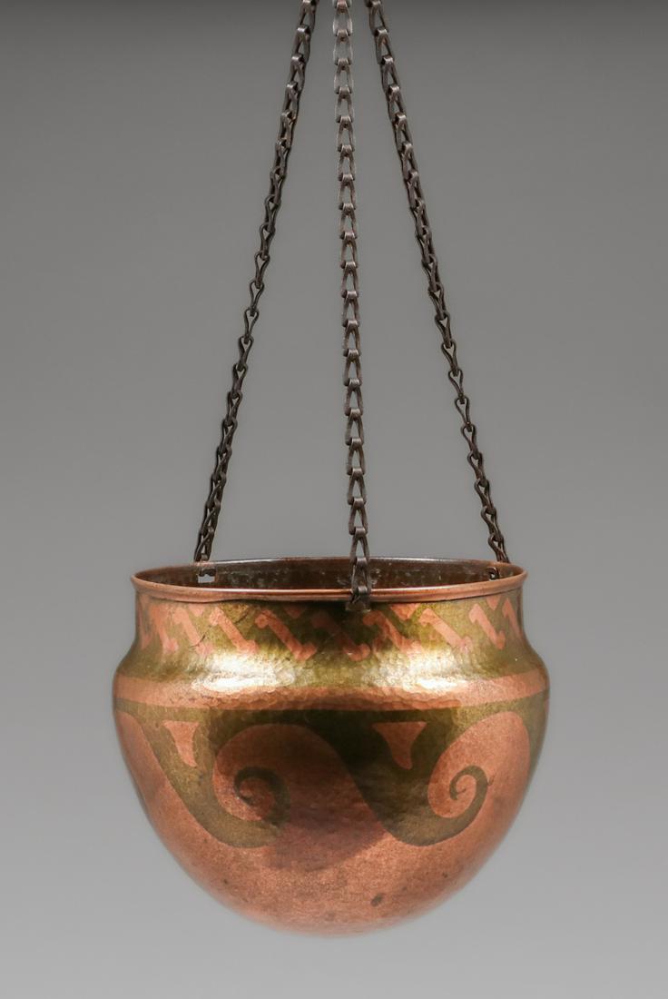 Aztec Metal Hammered Copper Hanging Basket c1930s (1 of 6)