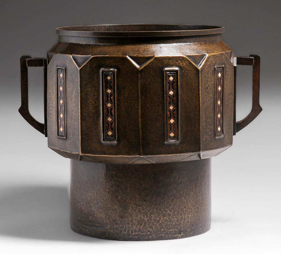 Winhart & Co German Hammered Copper, Brass & Enamel Jardiniere c1904 (1 of 6)