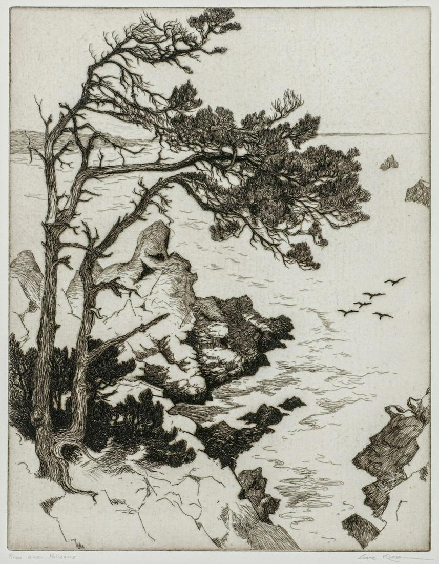 Gene Kloss Etching "Pines and Pelicans" c1938 (1 of 6)