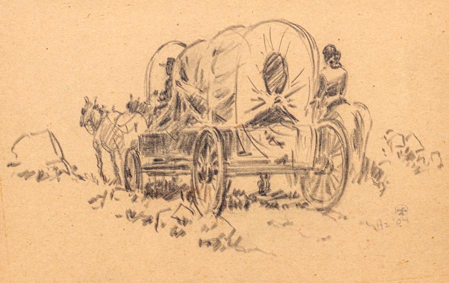 Maynard Dixon Graphite Drawing "Navajo Wagon" 1904 (1 of 5)