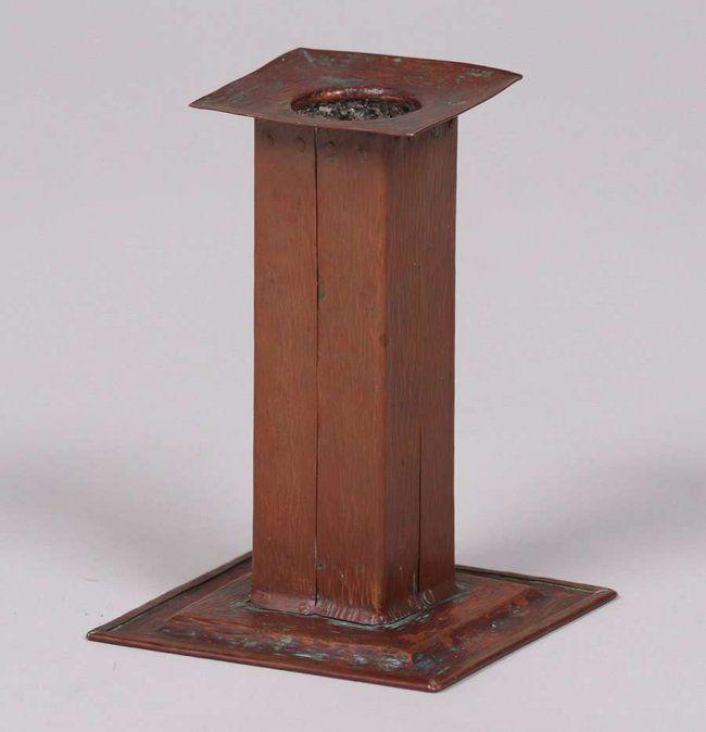 Page Laughlin Hammered Copper Square Candlestick c1910 (1 of 3)