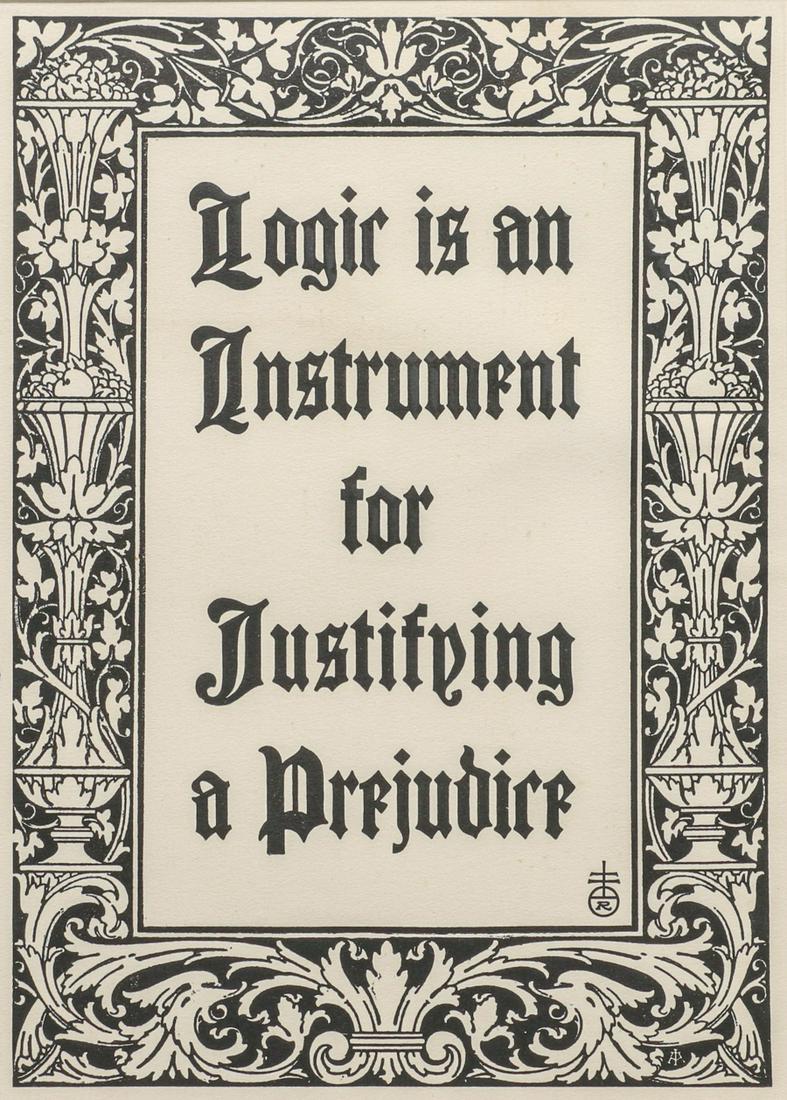 Roycroft Framed Motto "Logic is an Instrument for Justifying a Prejudice" c1920s (1 of 4)