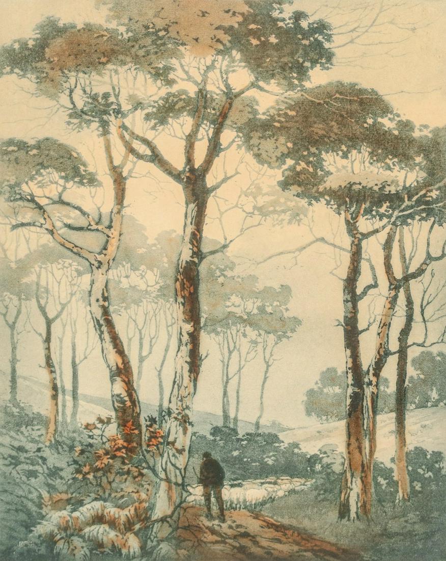 John Wesley Cotton & Emil Jacobi (1953-1918) Collotype "Shepard with Flock on a Path c1915 (1 of 6)