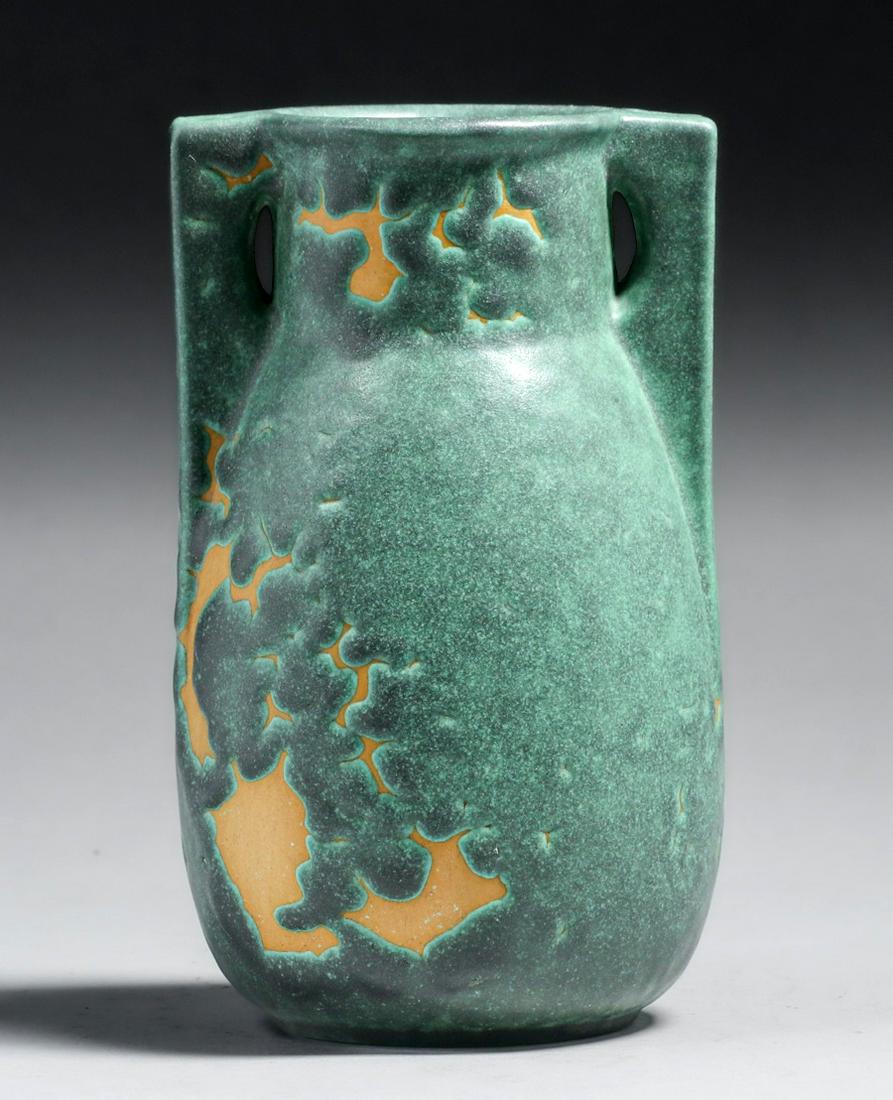 Teco Pottery #A399 Matte Green Two-Handled Vase c1910 (1 of 5)