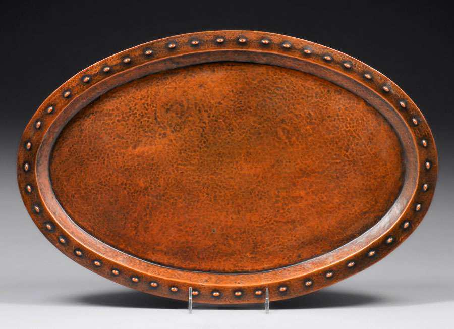 Large Arts & Crafts Hammered Copper Oval Serving Tray c1910 (1 of 3)