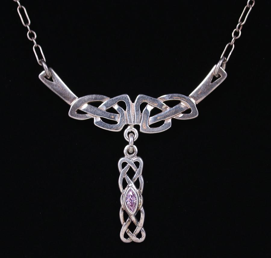 Scottish Arts & Crafts Sterling Silver & Faceted Amethyst Celtic Necklace c1900 (1 of 2)