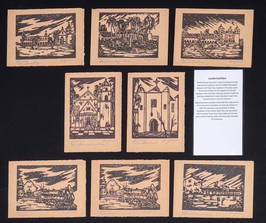 Gloria Dudfield 8 California Missions Woodcuts c1940s/50s (1 of 20)