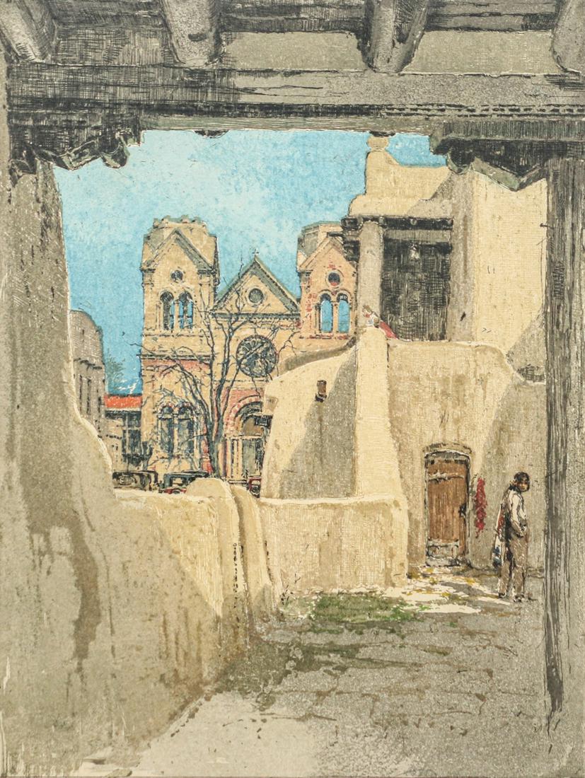 Luigi Kasimir Etching & Aquatint "La Fonda Inn" (Santa Fe  Cathedral) c1932 (1 of 5)