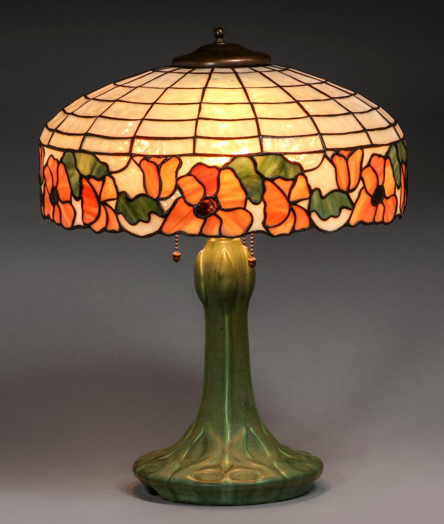 Hampshire Pottery Leaded Glass Lamp c1910 (1 of 10)