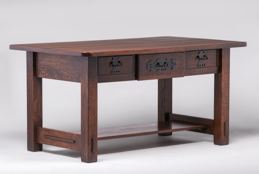 Large Stickley Brothers Three-Drawer Library Table c1910 (1 of 4)