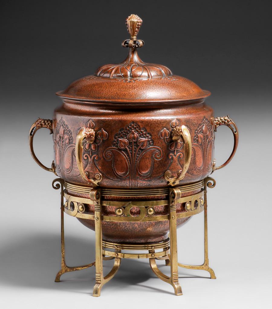 German Art Nouveau Hammered Copper & Brass Covered Jardiniere c1905 (1 of 7)