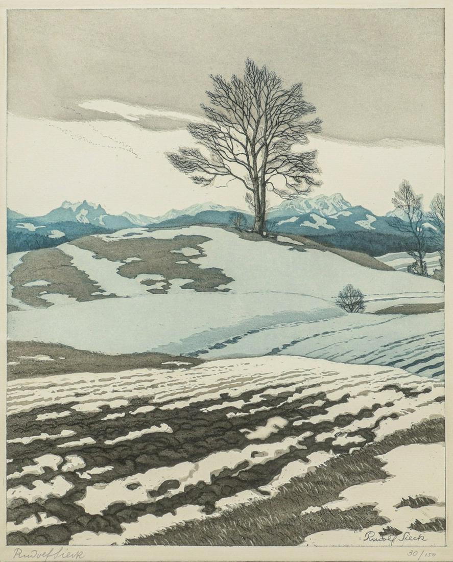 Rudolph Sieck Color Etching & Aquatint "March Winds" c1920s (1 of 6)