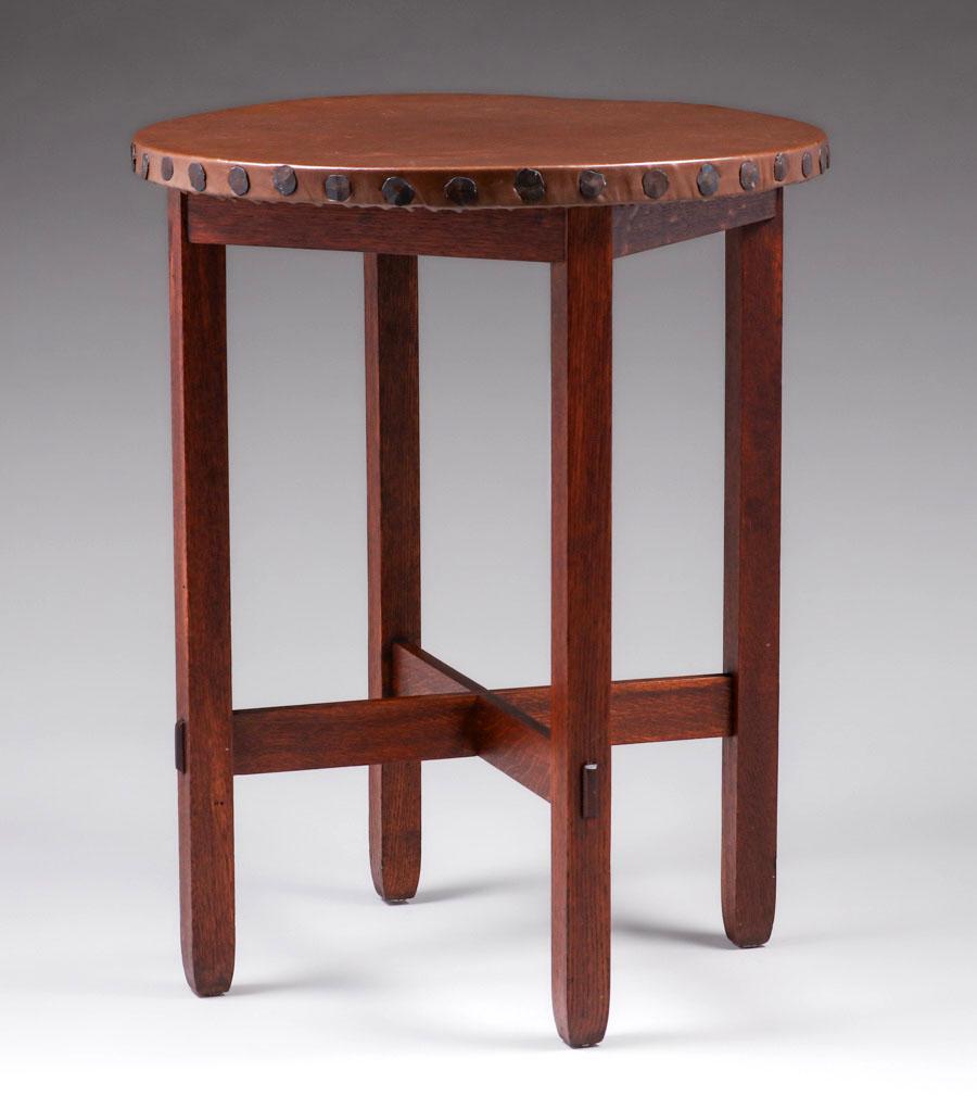 Stickley Brothers Leather-Top 24"d Lamp Table c1910 (1 of 5)