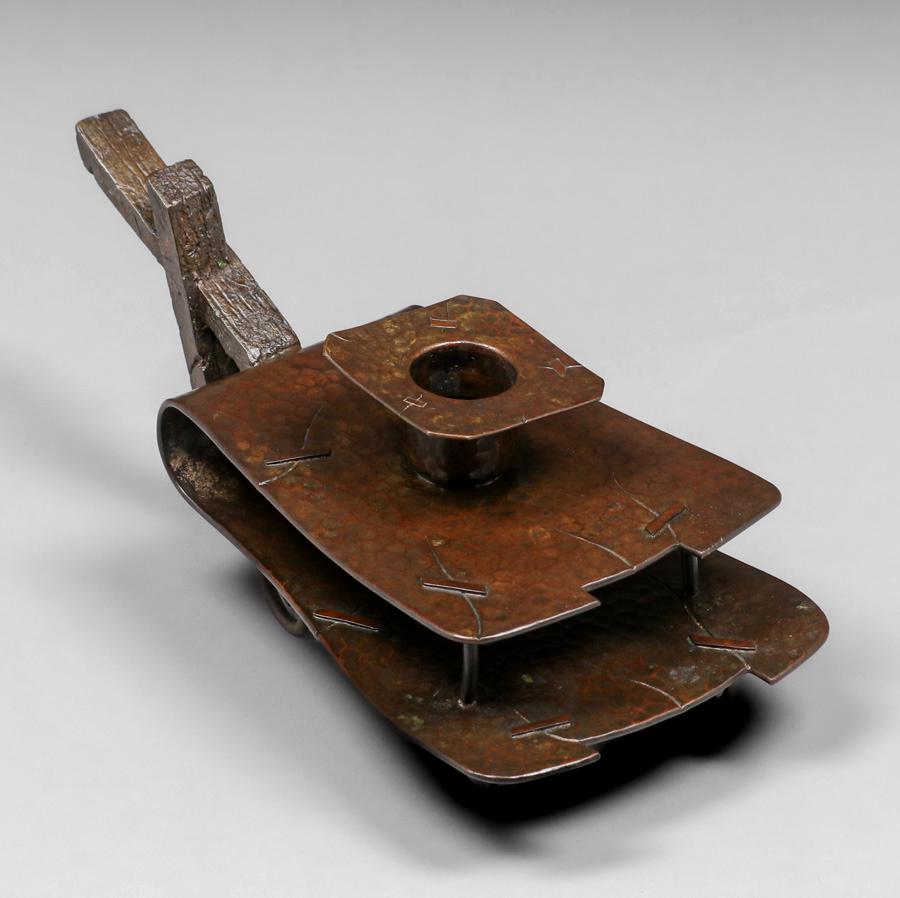 Japanese Meiji Period Arts & Crafts Hammered Copper Candlestick c1910 (1 of 6)