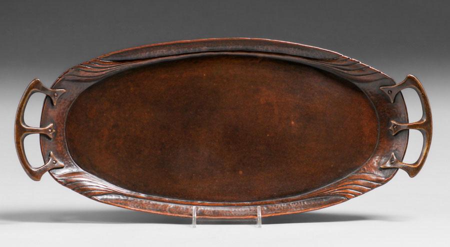 WMF - German Hammered Copper & Brass Two-Handled Serving Tray c1910s (1 of 4)