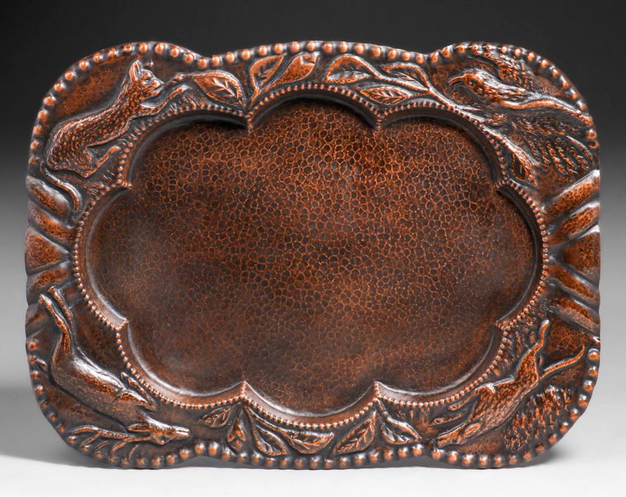 Arts & Crafts Hammered Copper Repousse Animal Serving Tray c1910 (1 of 6)