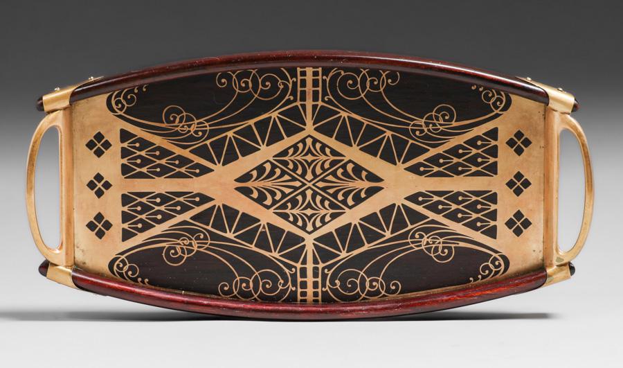 Erhard & Sohne - German Arts & Crafts Mahogany & Brass Serving Tray c1905 (1 of 4)