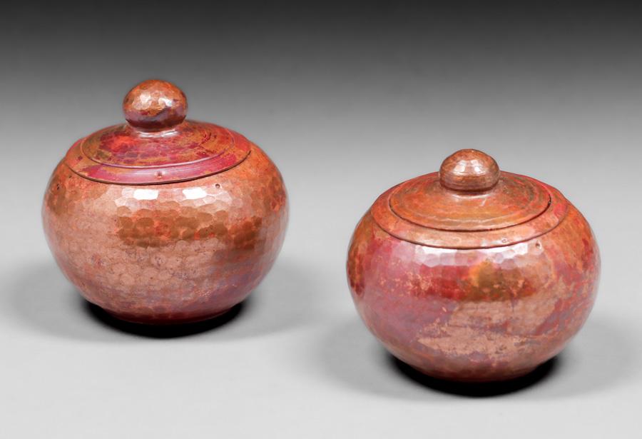 Pair Mexican Hammered Copper Covered Vases c2000 (1 of 10)