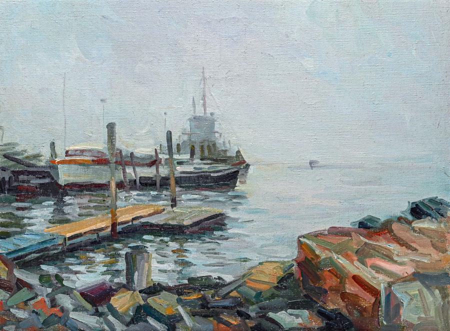 California Impressionist Painting Monterey Harbor c1920s (1 of 4)