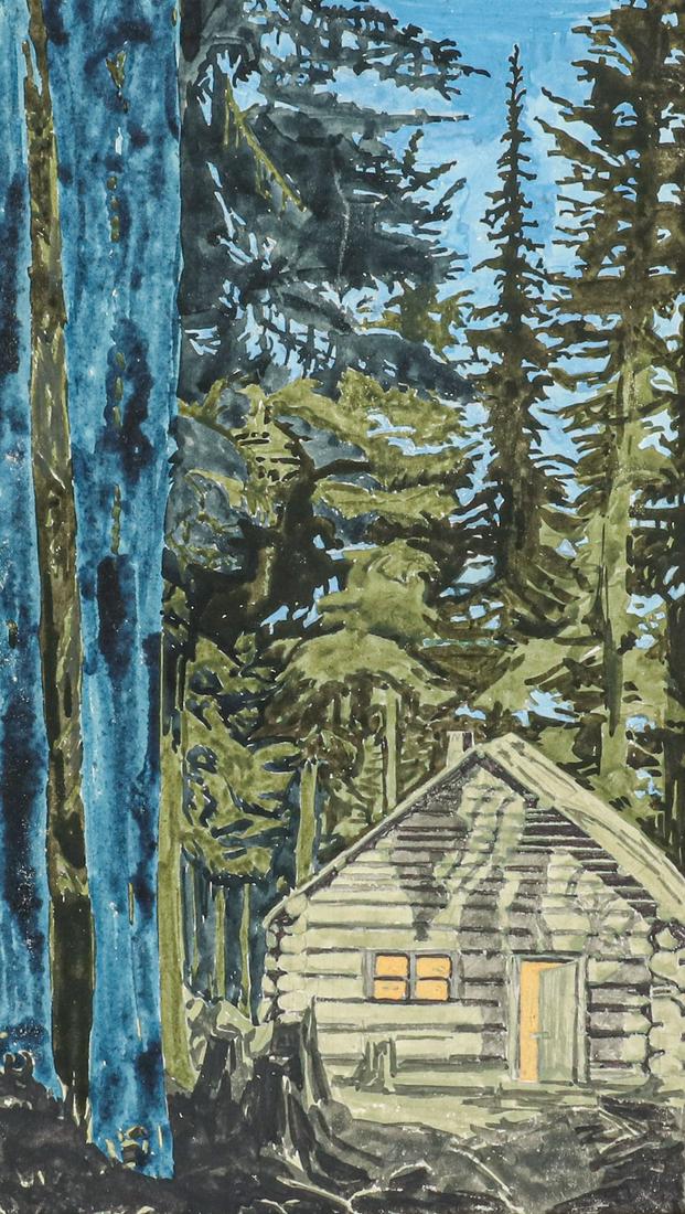 Waldo Chase Watercolor Nocturnal Cabin c1920s (1 of 4)