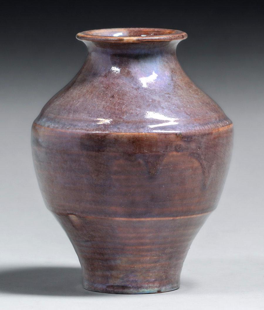 Pewabic Pottery Iridescent Ribbed Bulbous Vase c1930s (1 of 4)