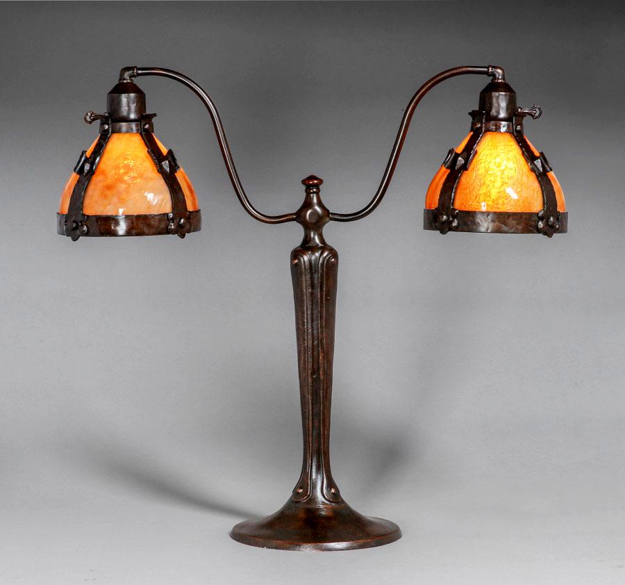 Handel Double Bridge Lamp c1910 (1 of 4)