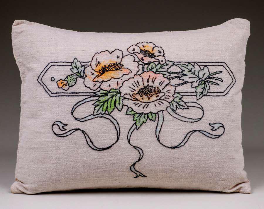 Arts & Crafts Embroidered Floral Pillow c1910s (1 of 3)