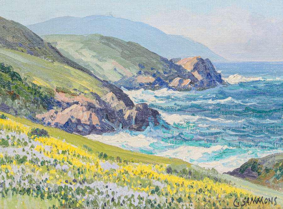 Carl Sammons "Wild Flowers 17 Mile Drive Carmel" Painting c1920s (1 of 6)