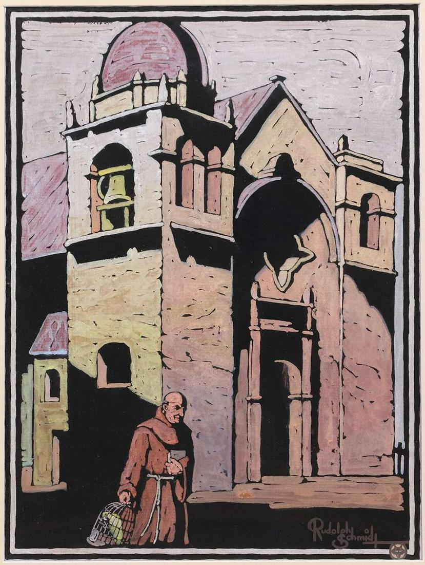 Rudolph Schmidt Painting Carmel Mission c1930s (1 of 4)