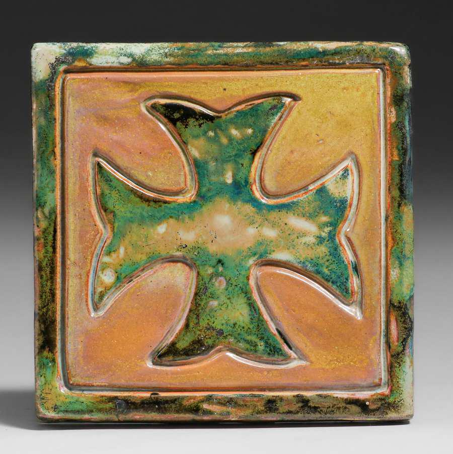 Pewabic Pottery Iridescent Celtic Cross Tile c1930s (1 of 4)