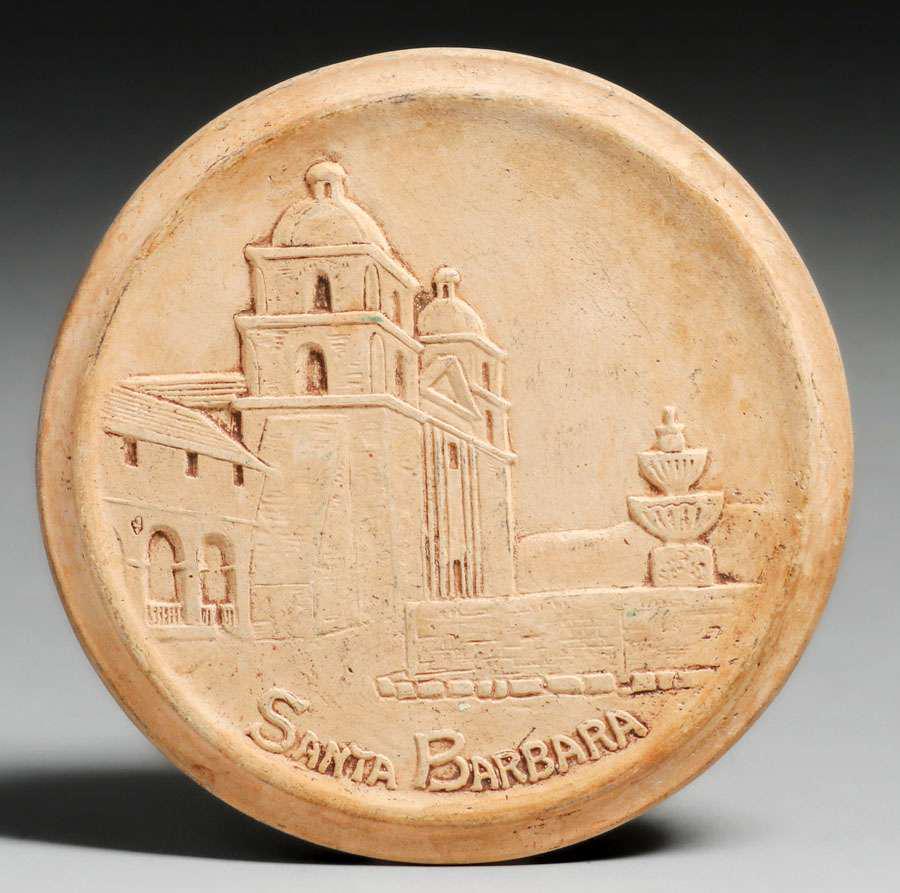 Poxon Pottery - Los Angeles Unglazed Santa Barbara Mission Trivet Tile c1920s (1 of 4)