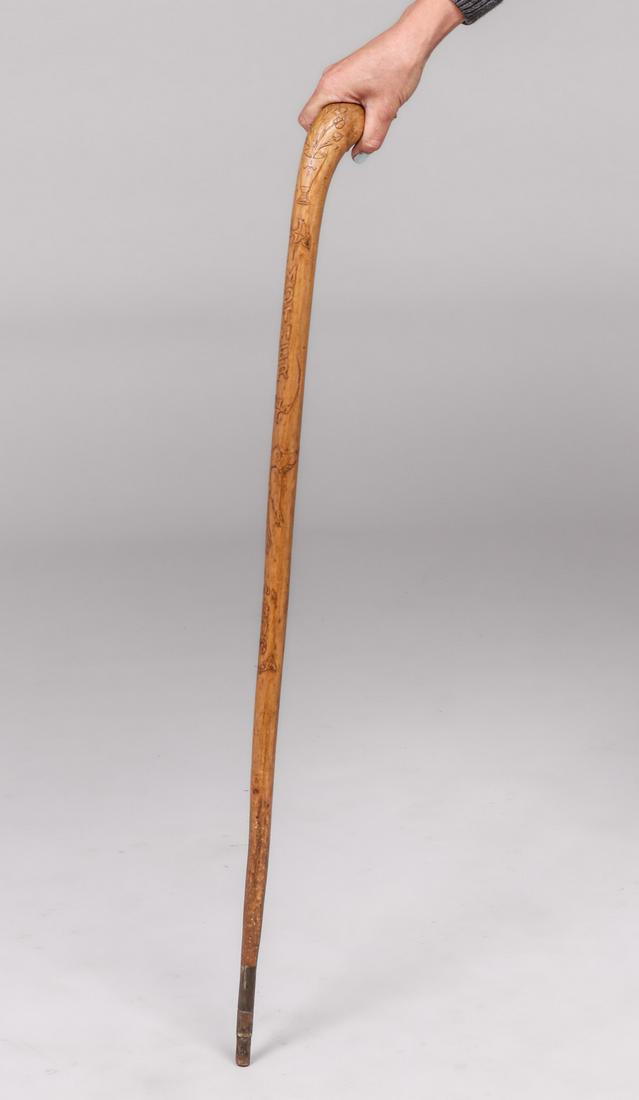 Folk Art WPA era Hand-Carved "California" Walking Stick 1932: Folk Art WPA era Hand-Carved "California" Walking Stick 1932. For "Mother From BFG". Possibly made by an "Okie" for "Mother" back in Oklahoma. This has definitely seen some use over the years but is i