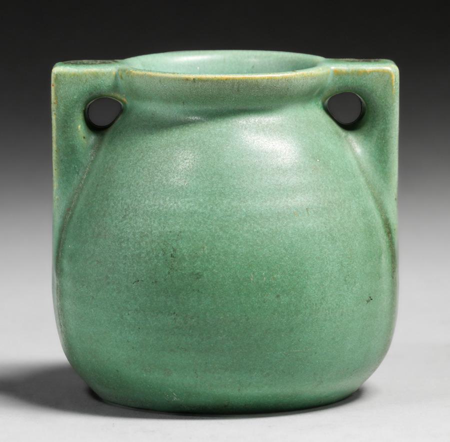 Teco Matte Green Two-Handled Vase c1910 (1 of 4)