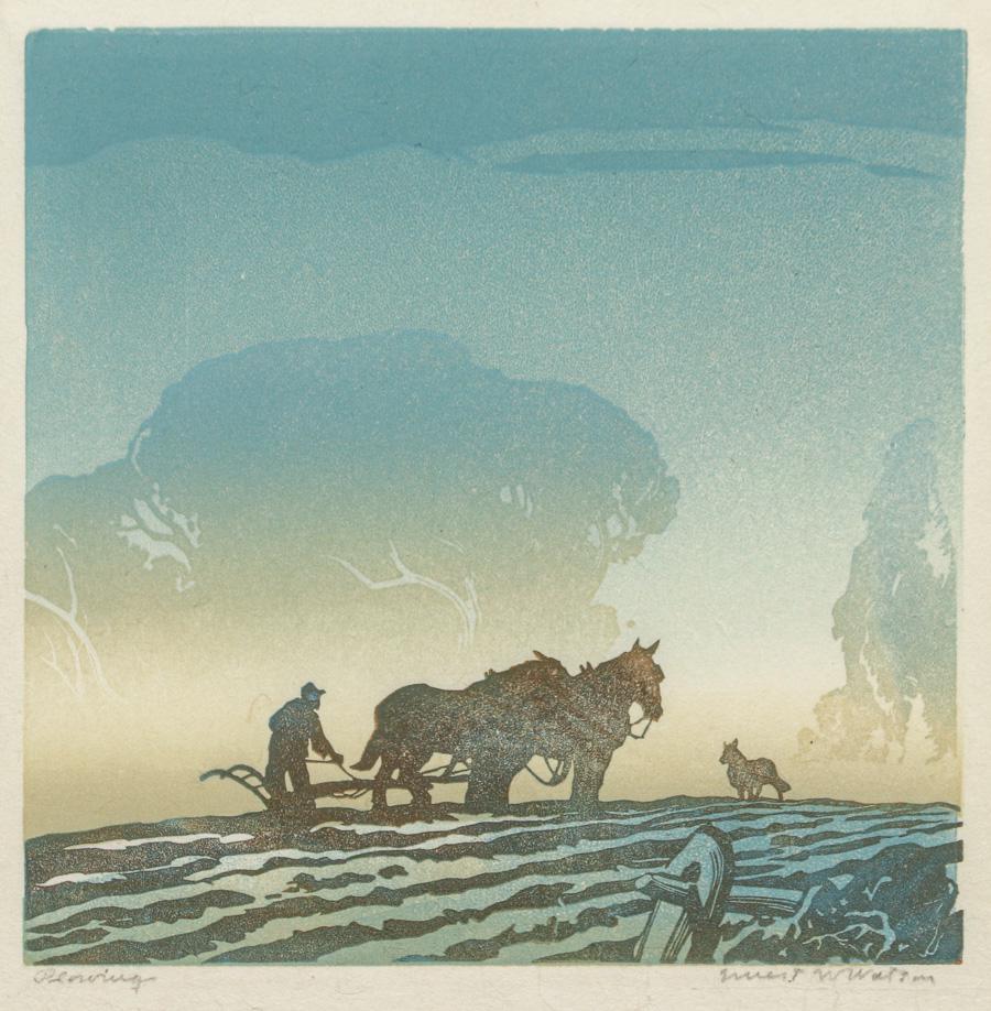 Ernest W. Watson Color Linocut "Plowing" c1920s (1 of 7)