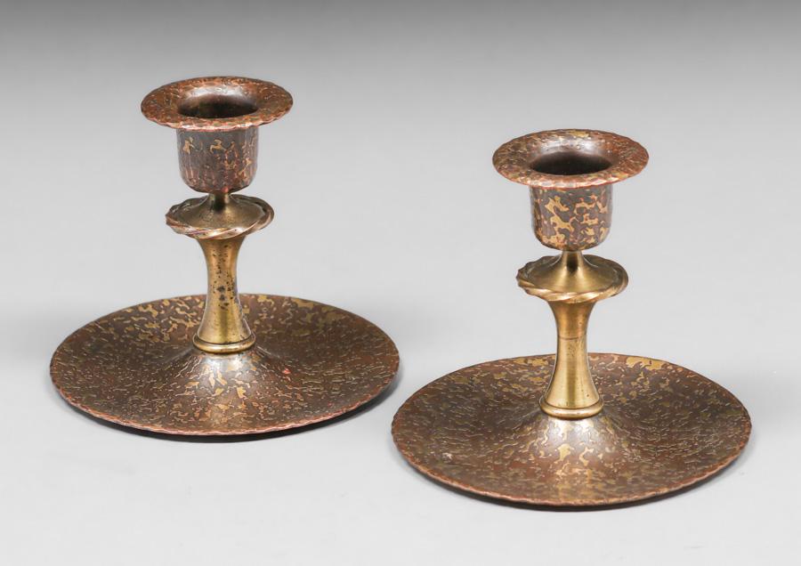 Roycroft Aicd-Etched Copper Candlesticks c1920s (1 of 5)