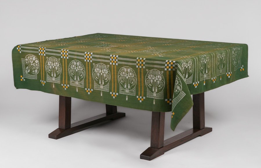 Secessionist Green & Gold Thread Table Cloth c1905 (1 of 6)