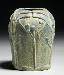 Contemporary Ephraim Faience Mary Pratt Stylized Buds Vase c2010: Contemporary Ephraim Faience Mary Pratt Stylized Buds Vase c2010. Signed. Perfect condition. 6"h x 4.5"d. Spend $7500 or more at our two day auction and all of your SHIPPING IS FREE within the lower 4