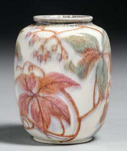 Rookwood Pottery Margaret Helen McDonald Jeweled Porcelain Vase 1936: Rookwood Pottery Margaret Helen McDonald Jeweled Porcelain Vase 1936. Factory drilled as a lamp base. Signed. Perfect condition. 9"h x 6"d. Spend $7500 or more at our two day auction and all of your S