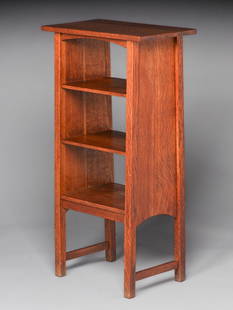 Gustav Stickley #72 Magazine Stand c1910: Gustav Stickley #72 Magazine Stand c1910. Unsigned. Very nicely refinished. 42"h x 22"w x 13"d. Spend $7500 or more at this auction and all of your SHIPPING IS FREE within the lower 48 states. SHIPPIN