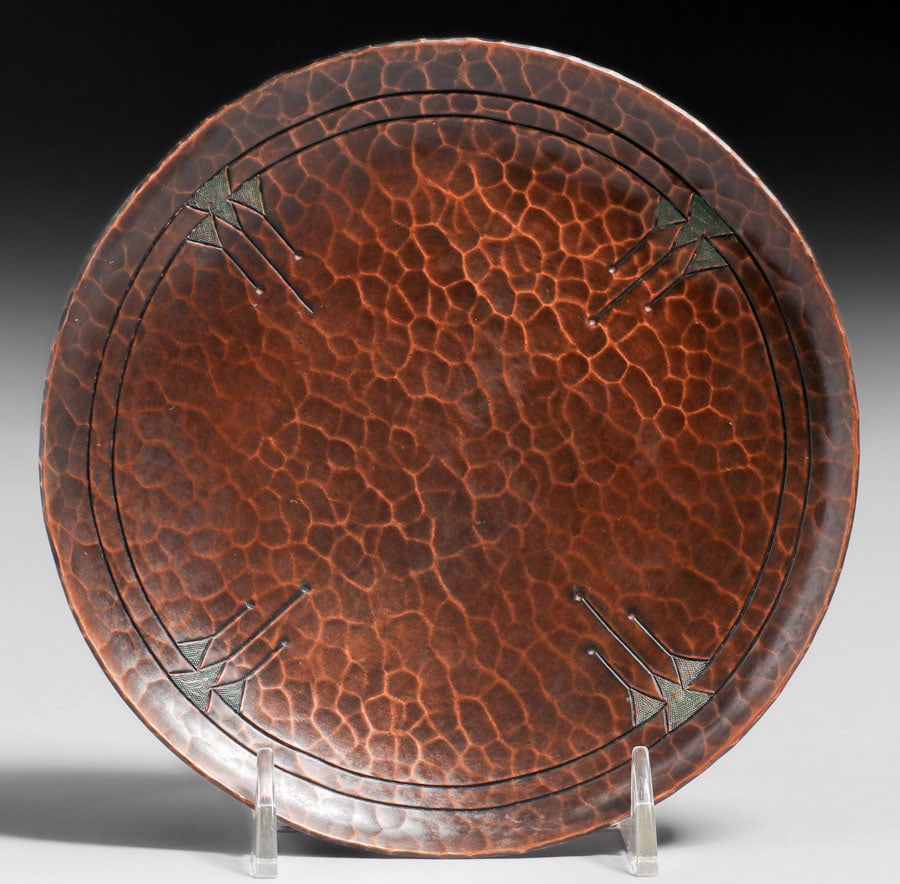 Roycroft Italian Polychrome Hammered Copper Card Tray c1915 (1 of 5)