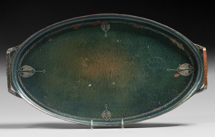 Early Craftsman Studios - Los Angeles Hammered Copper Two-Handled Tray c1920 (1 of 5)