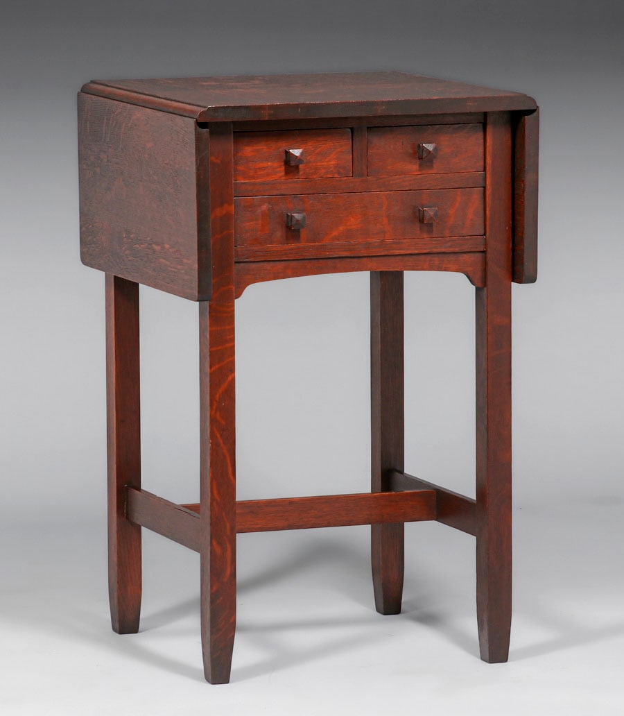 Stickley Brothers Three-Drawer Dropleaf Side Table c1910 (1 of 5)