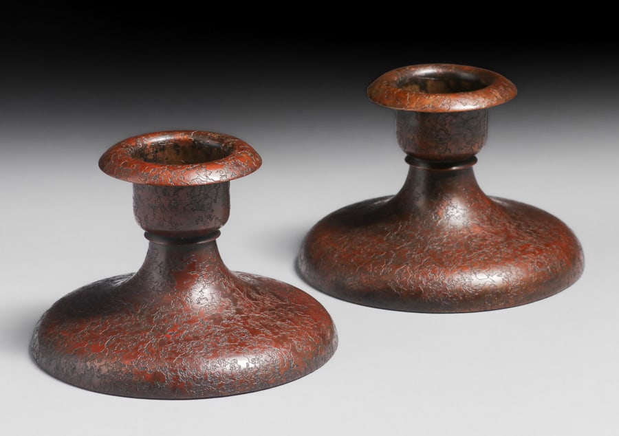Roycroft Copper Acid-Etched Candlesticks c1920s (1 of 4)
