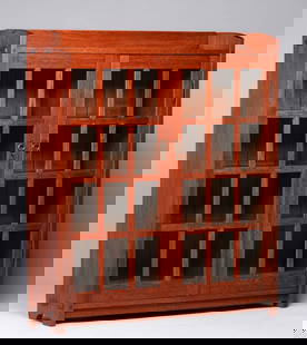 Early Gustav Stickley Two-Door Miter-Mullion Bookcase c1902: Early Gustav Stickley Two-Door Miter-Mullion Bookcase c1902. Signed. Rubbed out original finish. Extremely crisp example of this classic bookcase. 49"w x 55.75"h x 12"d. Spend $7500 or more at this au